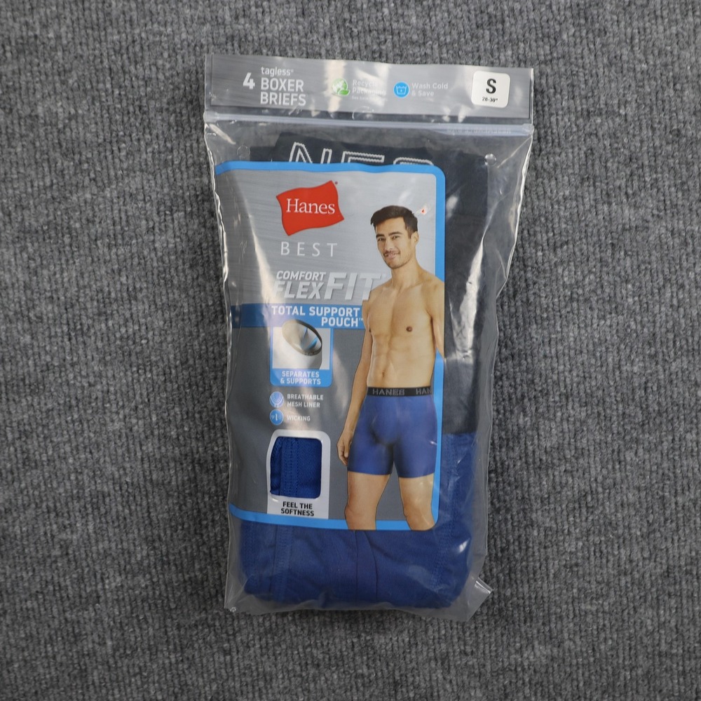 Hanes Boxer Briefs Mens Small 4 Pack Comfort Flex Fit Total Support Pouch Blue